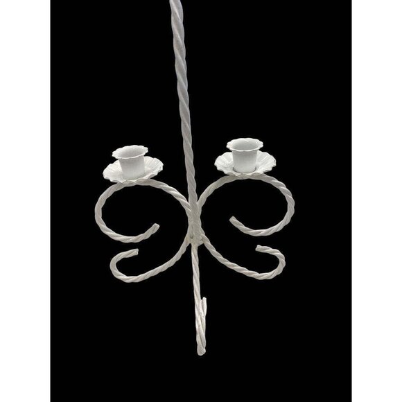Vintage White Wrought Iron Double Candle Holder With Twisted Handle & Floral Des - Picture 3 of 5